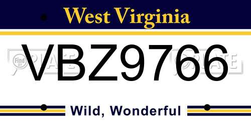 VBZ9766 West Virginia License Plate