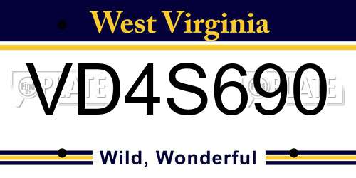 VD4S690 West Virginia License Plate