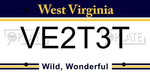 VE2T3T West Virginia License Plate