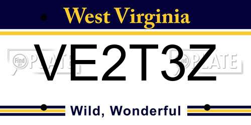 VE2T3Z West Virginia License Plate