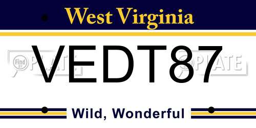 VEDT87 West Virginia License Plate