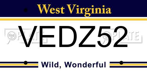 VEDZ52 West Virginia License Plate