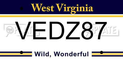 VEDZ87 West Virginia License Plate