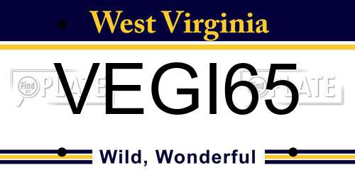 VEGI65 West Virginia License Plate