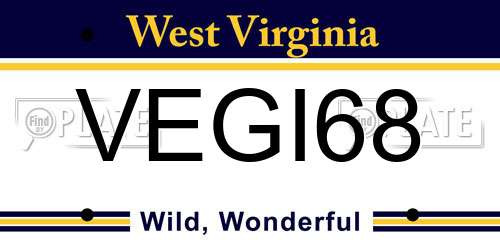 VEGI68 West Virginia License Plate