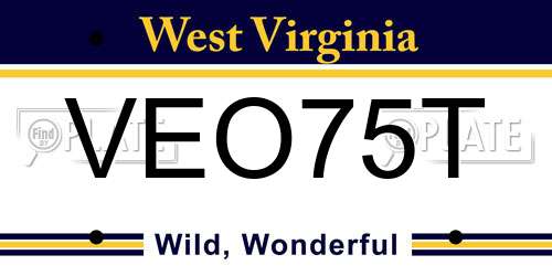 VEO75T West Virginia License Plate