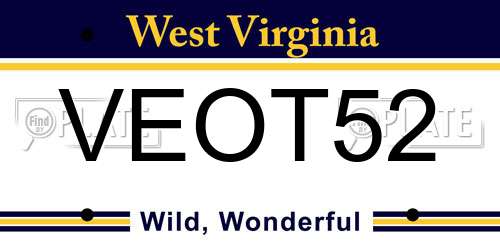 VEOT52 West Virginia License Plate