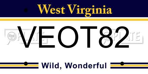 VEOT82 West Virginia License Plate