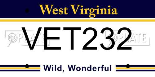 VET232 West Virginia License Plate
