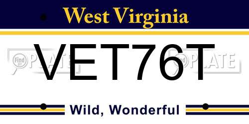 VET76T West Virginia License Plate
