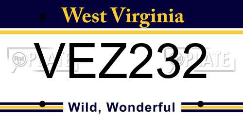 VEZ232 West Virginia License Plate