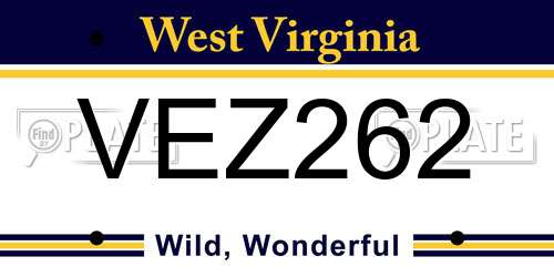 VEZ262 West Virginia License Plate
