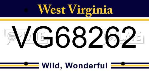 VG68262 West Virginia License Plate