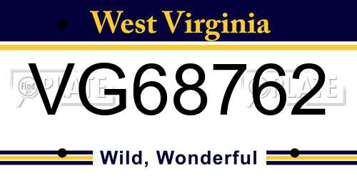 VG68762 West Virginia License Plate