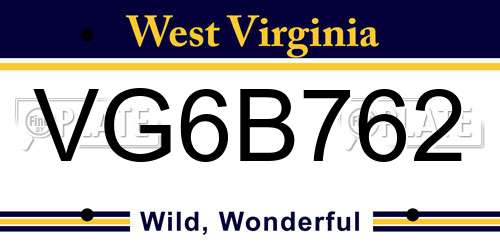 VG6B762 West Virginia License Plate