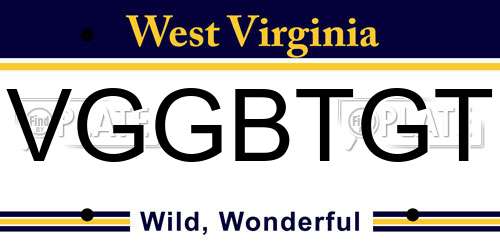 VGGBTGT West Virginia License Plate