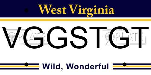 VGGSTGT West Virginia License Plate