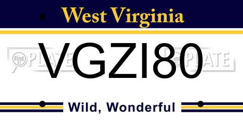VGZI80 West Virginia License Plate