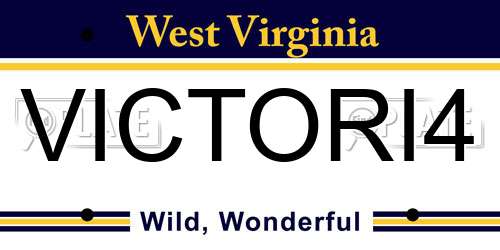 VICTORI4 West Virginia License Plate