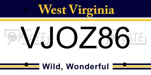 VJOZ86 West Virginia License Plate