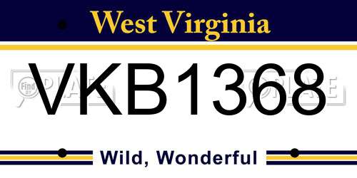 VKB1368 West Virginia License Plate