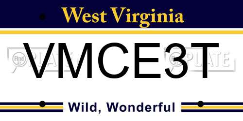 VMCE3T West Virginia License Plate