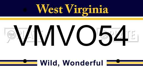 VMVO54 West Virginia License Plate