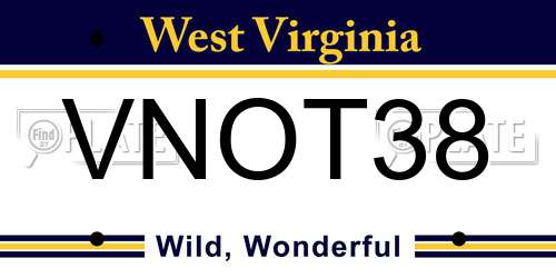 VNOT38 West Virginia License Plate