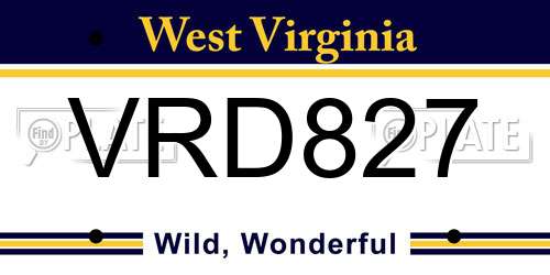 VRD827 West Virginia License Plate