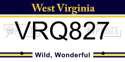 VRQ827 West Virginia License Plate