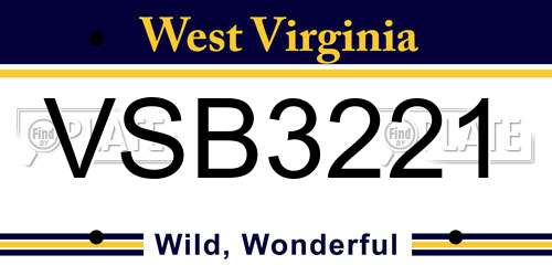 VSB3221 West Virginia License Plate