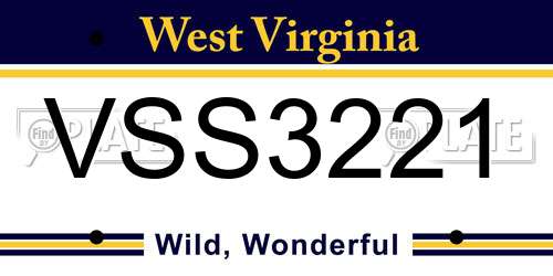 VSS3221 West Virginia License Plate