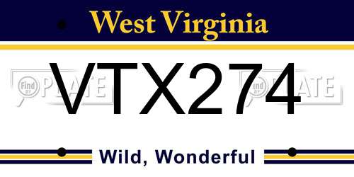 VTX274 West Virginia License Plate