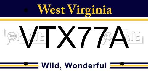 VTX77A West Virginia License Plate