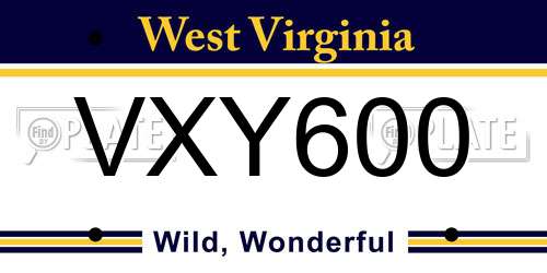 VXY600 West Virginia License Plate