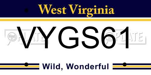 VYGS61 West Virginia License Plate