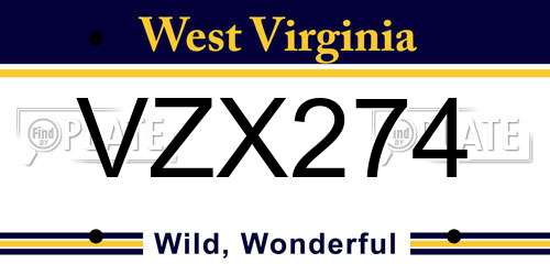 VZX274 West Virginia License Plate