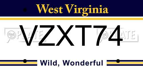 VZXT74 West Virginia License Plate
