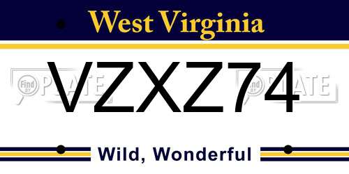 VZXZ74 West Virginia License Plate