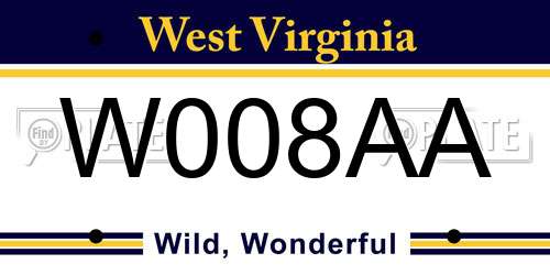 W008AA West Virginia License Plate
