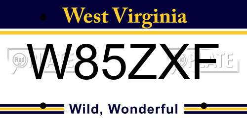W85ZXF West Virginia License Plate
