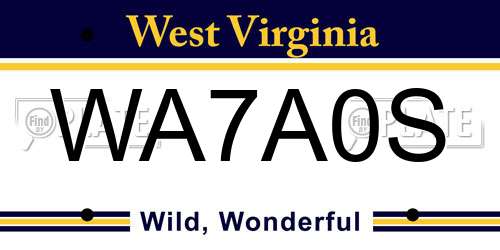 WA7A0S West Virginia License Plate