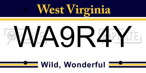 WA9R4Y West Virginia License Plate