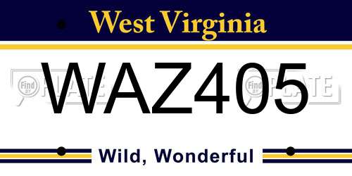 WAZ405 West Virginia License Plate