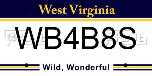 WB4B8S West Virginia License Plate
