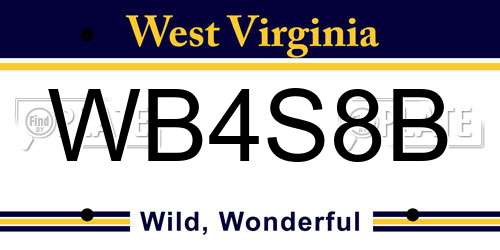 WB4S8B West Virginia License Plate