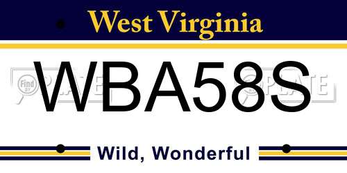 WBA58S West Virginia License Plate