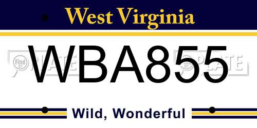 WBA855 West Virginia License Plate