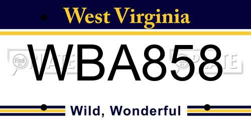 WBA858 West Virginia License Plate