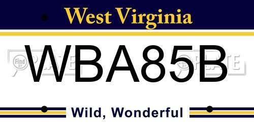 WBA85B West Virginia License Plate